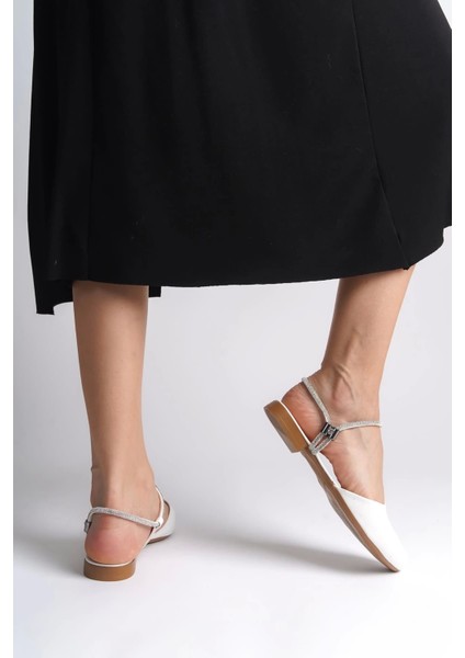 Arıana Lastikli Ortopedik Rahat Taban Bilekten Taş Detaylı Kadın Babet Ayakkabı Kt - Beyaz modelleri