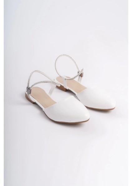 Arıana Lastikli Ortopedik Rahat Taban Bilekten Taş Detaylı Kadın Babet Ayakkabı Kt - Beyaz fırsatları