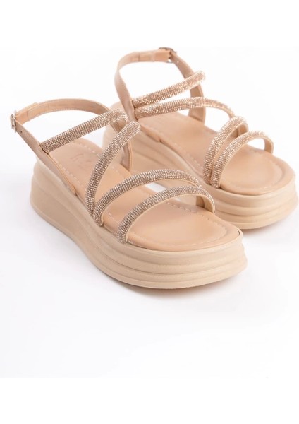Rıley Ince Tokalı Taşlı Şeritli Ortopedik Taban Kadın Sandalet Tt - Ten fırsatları