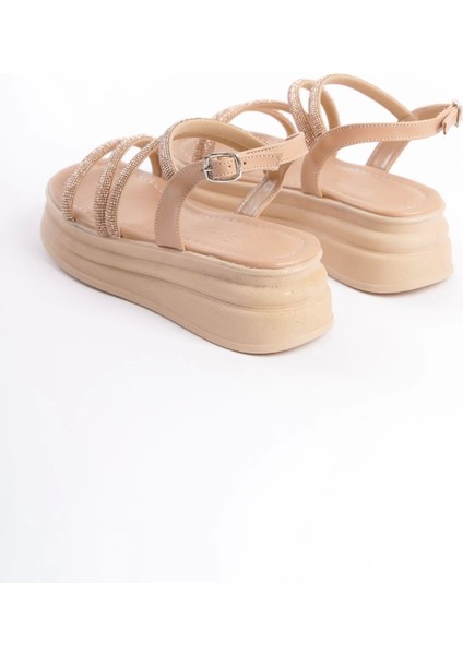 Rıley Ince Tokalı Taşlı Şeritli Ortopedik Taban Kadın Sandalet Tt - Ten indirimleri