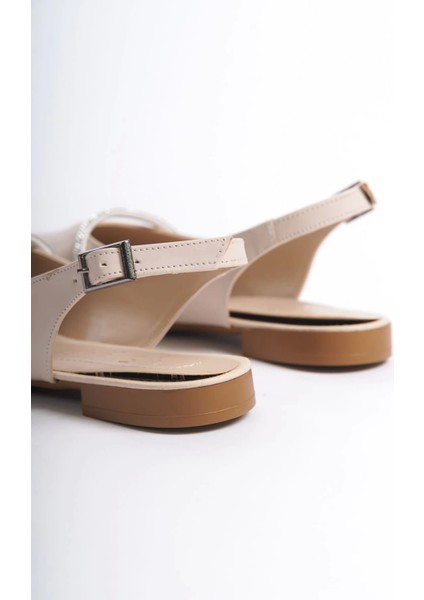 Allıson Tokalı Ortopedik Rahat Taban Taş Detaylı Kadın Babet Ayakkabı Kt - Krem indirimleri