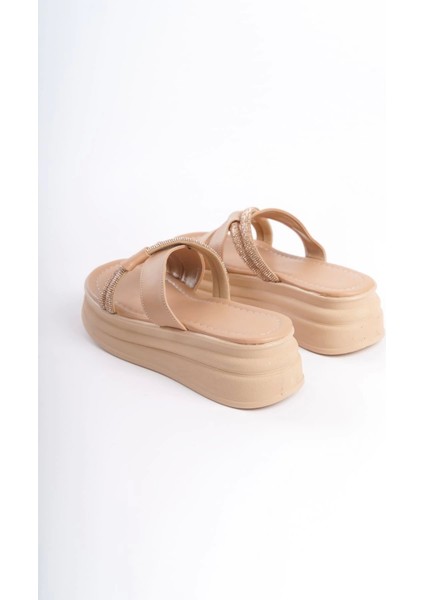 Ruby Düz Topuklu Taşlı Çapraz Şeritli Kalın ve Ortopedik Taban Kadın Terlik Tt - Ten indirimleri