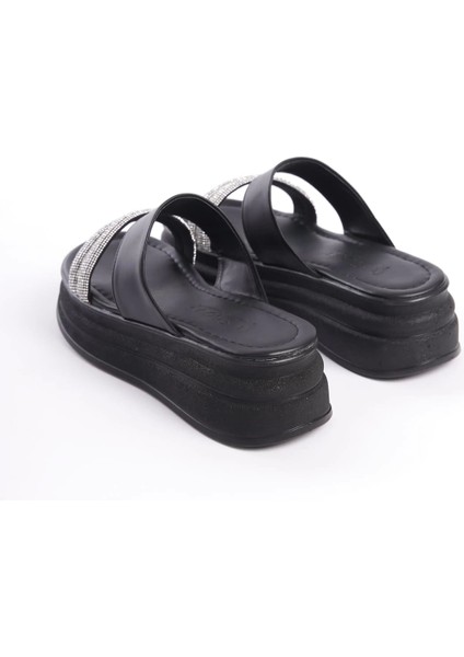 Sarah Düz Topuklu Taşlı Şeritli Kalın ve Ortopedik Taban Kadın Terlik St - Siyah indirimleri
