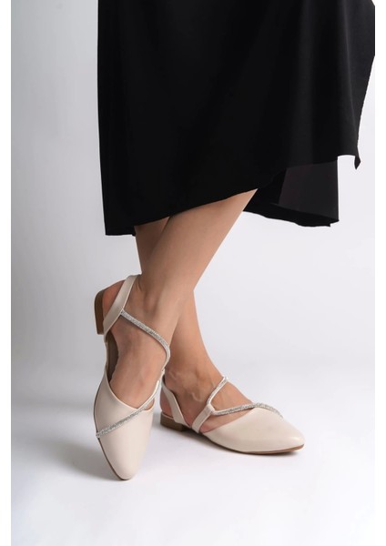 Hannah Lastikli Ortopedik Rahat Taban Taş Detaylı Kadın Babet Ayakkabı Kt - Krem fiyatları