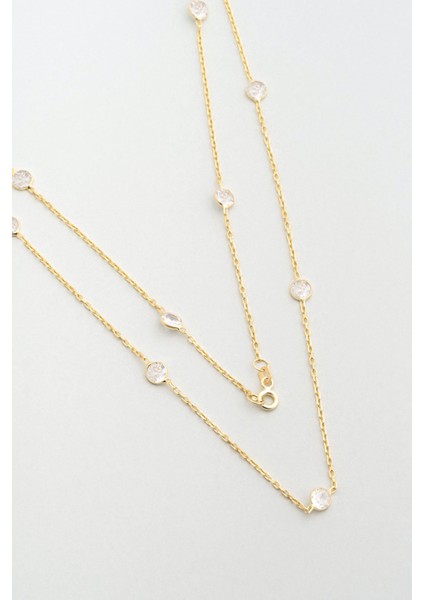 Yuvarlak Kesim 18 Ayar Sarı Altın Kaplama 47 cm Gümüş Kolye