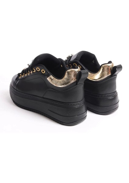 Brıanna Bağcıklı Ortopedik Taban Renkli Taş Dekorlu Kadın Sneaker Spor Ayakkabı St - Siyah/altın