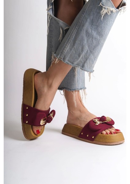 Dıla Kalın ve Ortopedik Taban Ayıcıklı Saten Kadın Terlik Kt - Bordo modelleri