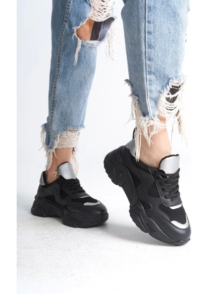 Tokyo Bağcıklı Ortopedik Taban Triko Detaylı Kadın Spor Ayakkabı St - Siyah/gri modelleri