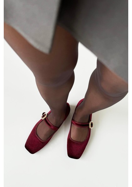 Darla Yan Ithal Toka Detaylı Kadın Babet Kadife Bordo fiyatları