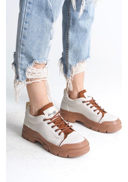 Jane Bağcıklı Ortopedik Taban Kadın Sneaker Spor Ayakkabı Tt - Krem