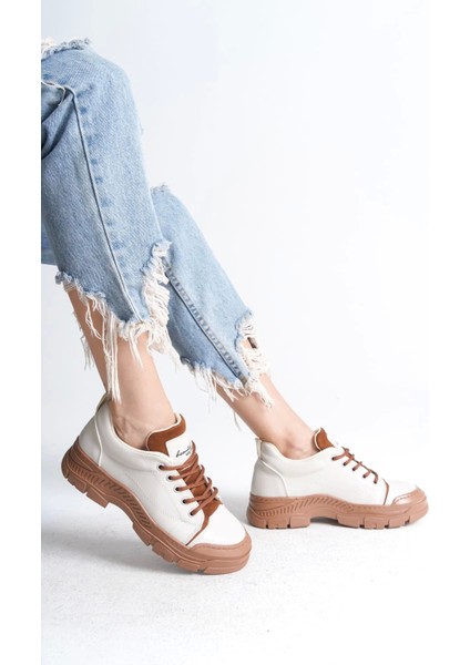 Jane Bağcıklı Ortopedik Taban Kadın Sneaker Spor Ayakkabı Tt - Krem fırsatları