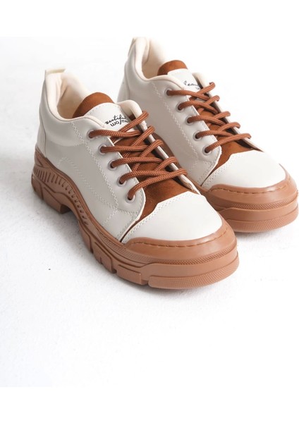 Jane Bağcıklı Ortopedik Taban Kadın Sneaker Spor Ayakkabı Tt - Krem indirimleri