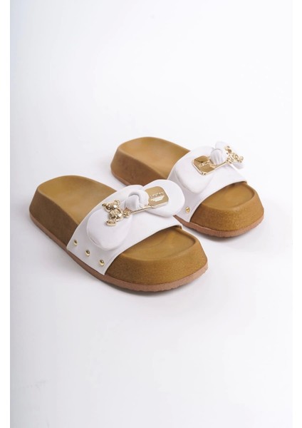 Dıla Kalın ve Ortopedik Taban Ayıcıklı Saten Kadın Terlik Kt - Beyaz fırsatları