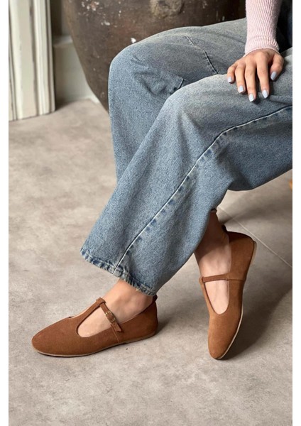 Jeane Deri Süet Kadın Babet Taba modelleri