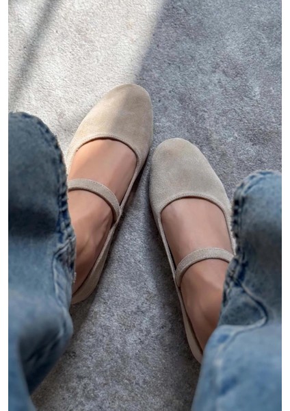 Grace Bilekten Bağlı Deri Süet Kadın Babet Taba