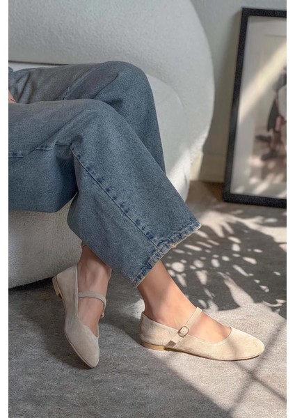 Grace Bilekten Bağlı Deri Süet Kadın Babet Taba modelleri