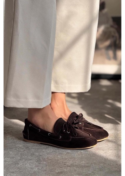 Celina Ön Bağcık Detaylı Deri Süet Kadın Babet Kahve fırsatları