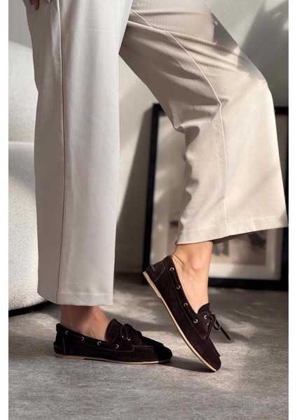 Celina Ön Bağcık Detaylı Deri Süet Kadın Babet Kahve indirimleri