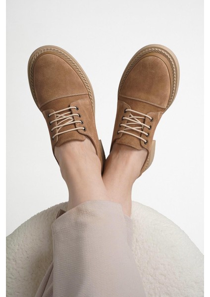 Angel Deri Nubuk Lastik Bağcık Detaylı Leofer Kadın Ayakkabı Taba fırsatları