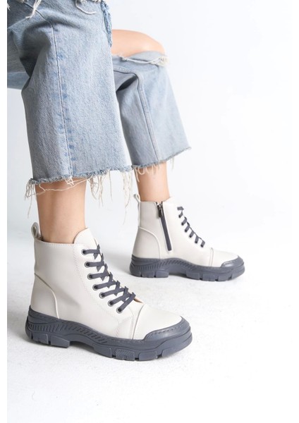 Bloom Bağcıklı Fermuarlı Ortopedik Tabankadın Bot Gt - Krem