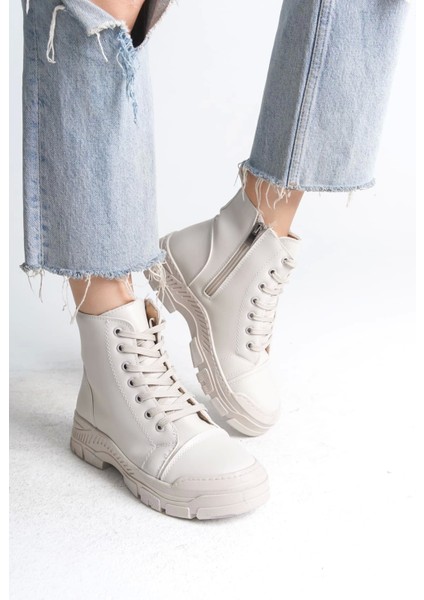 Bloom Bağcıklı Fermuarlı Ortopedik Tabankadın Bot Kt - Krem