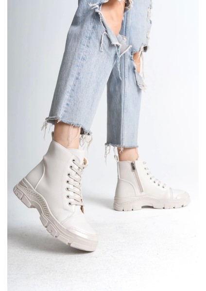 Bloom Bağcıklı Fermuarlı Ortopedik Tabankadın Bot Kt - Krem fiyatları