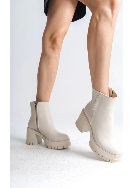 Lısse Fermuarlı Ortopedik Taban Kalın Topuklukadın Bot Kt - Krem modelleri