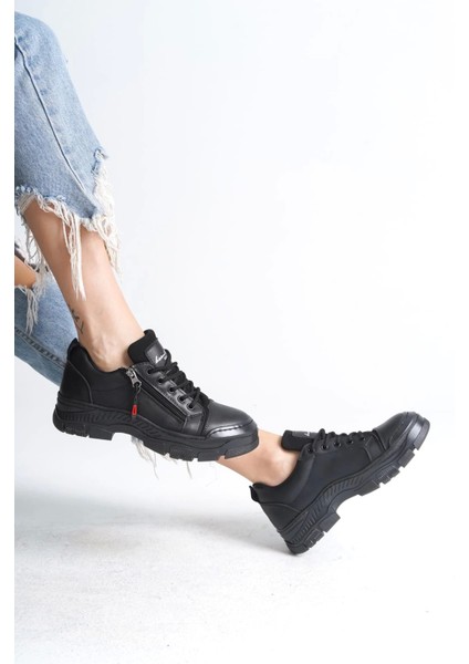 Agatha Bağcıklı Fermuarlı Ortopedik Taban Kadın Sneaker Spor Ayakkabı St - Siyah fırsatları