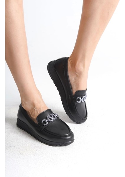 Anna Ortopedik Rahat Taban Toka Detaylı Klasik Kadın Babet Anne Ayakkabısı St - Siyah