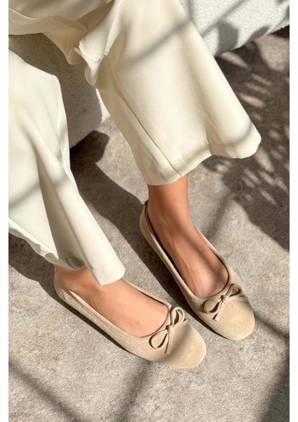 Effie Fiyonklu Deri Süet Kadın Babet Bej