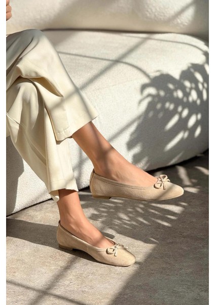 Effie Fiyonklu Deri Süet Kadın Babet Bej modelleri