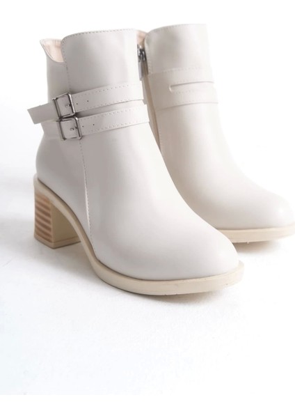 Noemı Tokalı Fermuarlı Ortopedik Taban Topuklukadın Bot Kt - Krem fırsatları