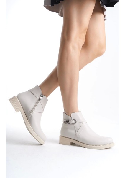 Almıla Fermuarlı Lastikli Ortopedik Taban Topuklukadın Bot Kt - Krem