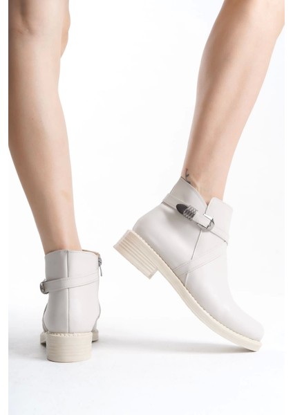 Almıla Fermuarlı Lastikli Ortopedik Taban Topuklukadın Bot Kt - Krem modelleri