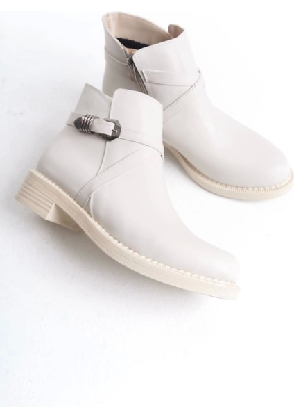 Almıla Fermuarlı Lastikli Ortopedik Taban Topuklukadın Bot Kt - Krem indirimleri