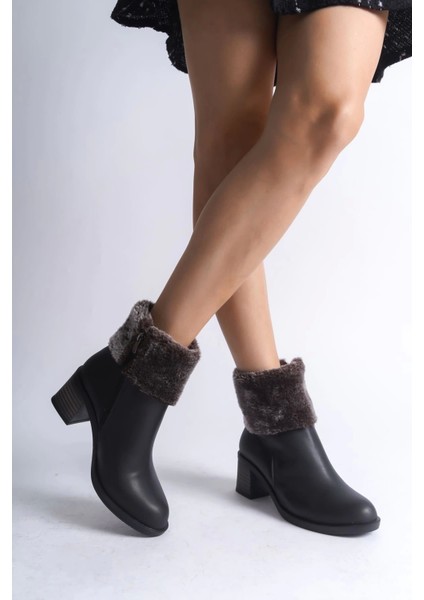 Katya Fermuarlı Ortopedik Taban Topuklu Kürk Detaylıkadın Bot St - Siyah fırsatları