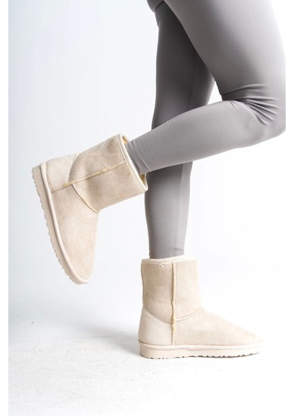 Selına Bağcıksız Düz Taban Içi Kürklü Süet Kadın Bot Kt - Krem fırsatları