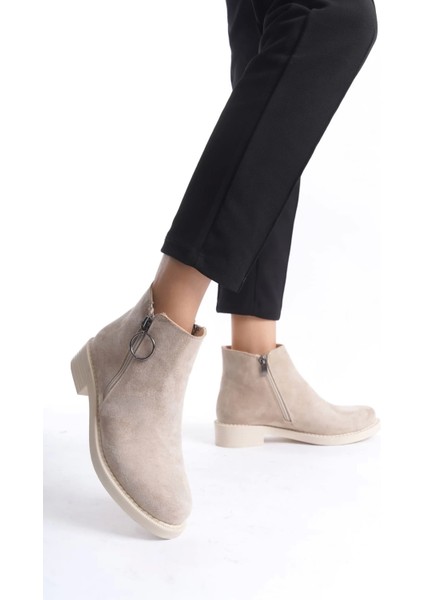 Margaret Fermuarlı Ortopedik Taban Topuklu Süet Kadın Bot Tt - Ten