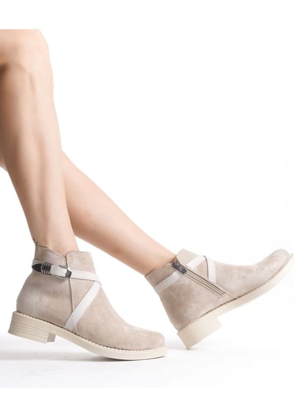 Almıla Fermuarlı Lastikli Ortopedik Taban Topuklu Süet Kadın Bot Tt - Ten modelleri