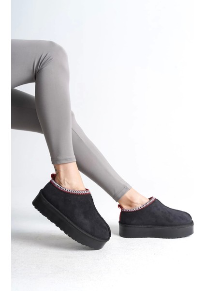 Leıla Bağcıksız Düz ve Kalın Taban Içi Kürklü Kısa Süet Kadın Bot St - Siyah modelleri