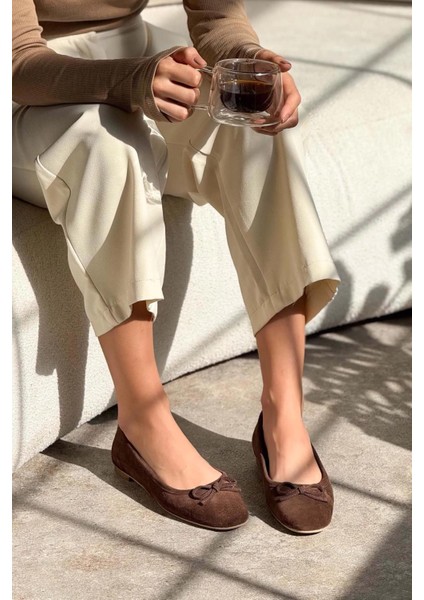 Effie Fiyonklu Deri Süet Kadın Babet Kahve