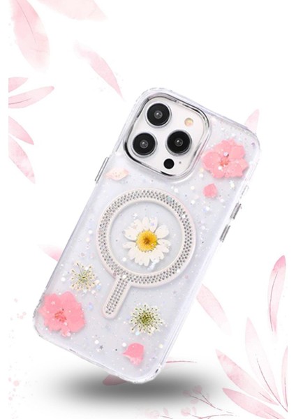 Digizone Apple iPhone 15 Pro Max Flower Mag Safe Kılıf Arka Kapak