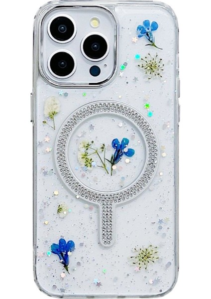 Digizone Apple iPhone 15 Pro Max Flower Mag Safe Kılıf Arka Kapak
