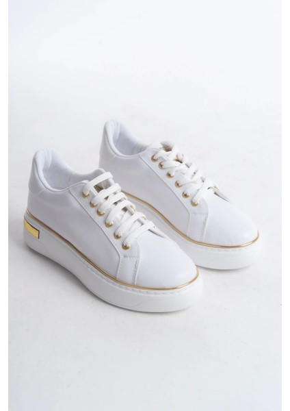 Mına Bağcıklı Ortopedik Taban Kadın Sneaker Spor Ayakkabı Bt - Beyaz/altın fırsatları