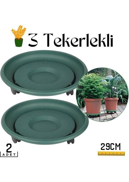 Saksı Taşıyıcı ve Altığı 29 cm Tekerlekli 2 Adet Yeşil
