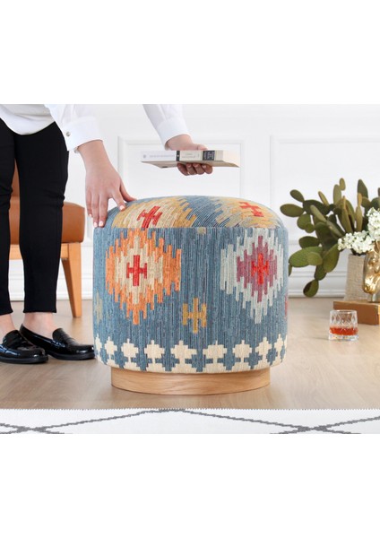 Ferruz Kilim Puf-Mavi