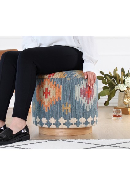 Ferruz Kilim Puf-Mavi