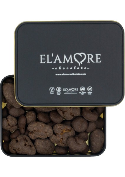 El'amore Şeker Ilavesiz, Glütensiz, Vegan Mix Bitter Çikolata - Küçük Kare Metal Kutu, 150 gr