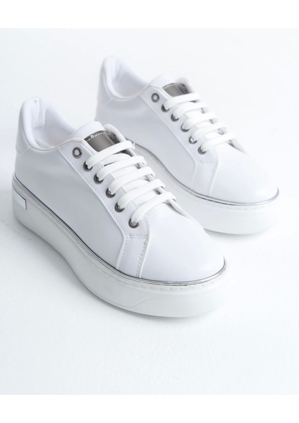 Mına Bağcıklı Ortopedik Taban Kadın Sneaker Spor Ayakkabı Bt - Beyaz/gümüş fırsatları