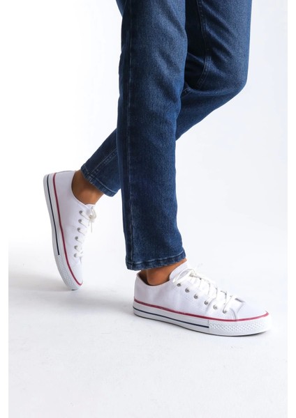 JY0422 Luke Bağcıklı Keten Kumaş Erkek Günlük Sneaker Ayakkabı Kbt - Beyaz